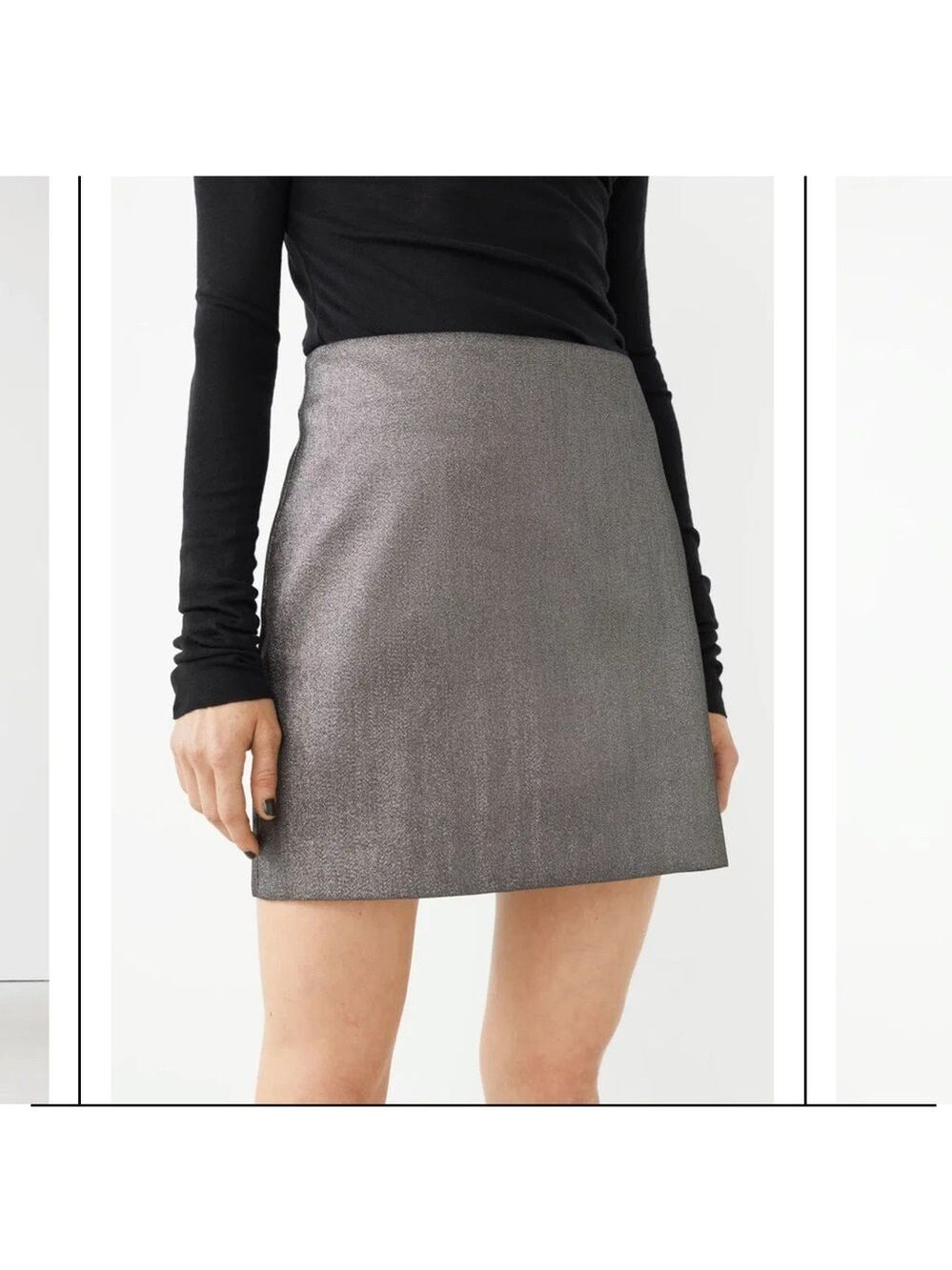 & OTHER STORIES Metallic Mini Skirt Pewter, Minimalist, Holiday party, sz EU 36 - Picture 4 of 10
